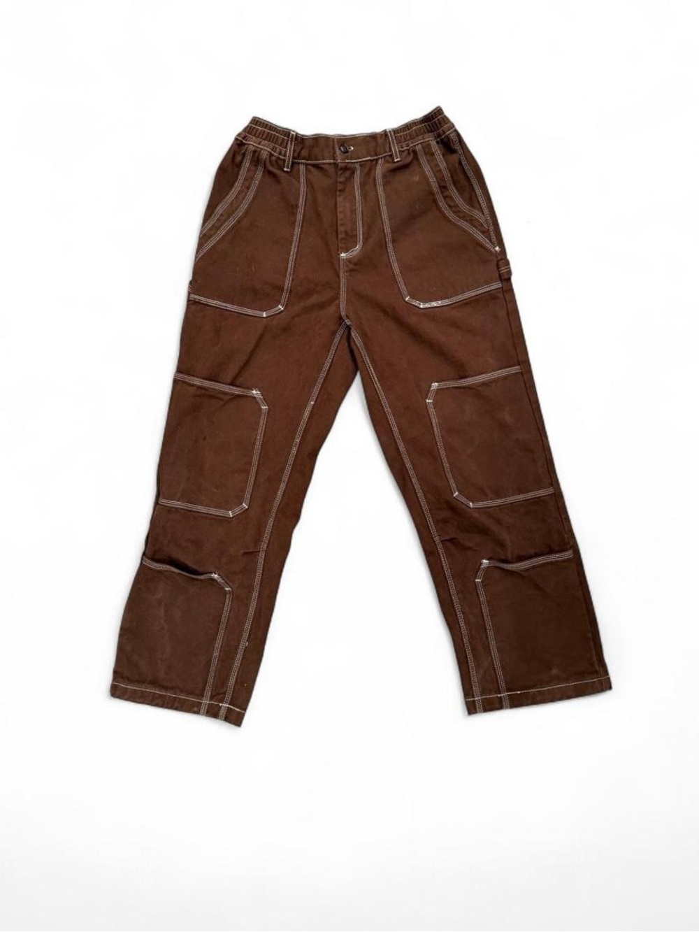 NovaMEN Brown Contrast Stitch Carpenter Cargo Pants Size Medium Y2K Utility